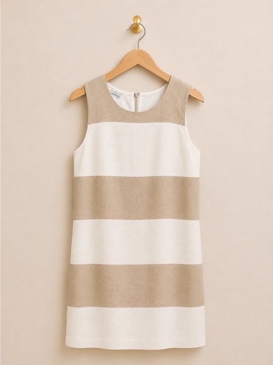 L.L. Bean Dresses & Skirts - Bean Signature Beige & White Striped Shift Dress Women’s US 4 Sleeveless